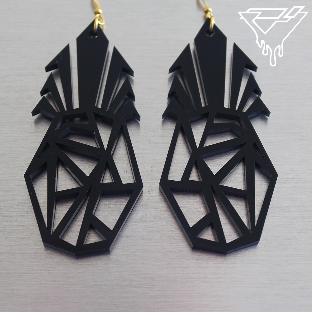 SALE New mod black acrylic geometric pineapple earrings